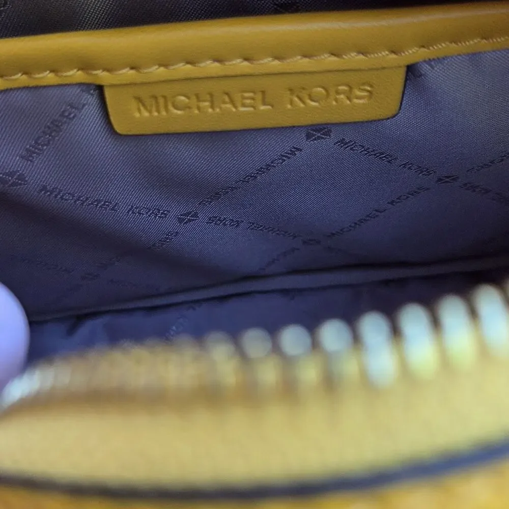 Michael Kors Yellow Crossbody Bag Brynn Pebbled Leather Chain Strap - Picture 12 of 12